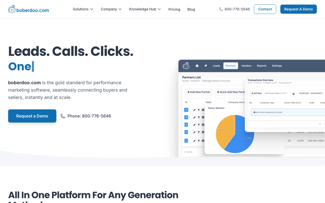 Boberdoo homepage, lead distribution platform