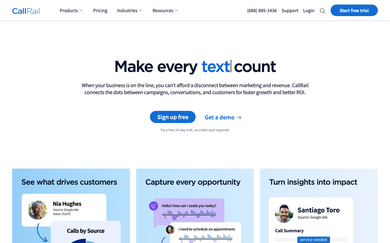 CallRail homepage, call tracking and lead intelligence