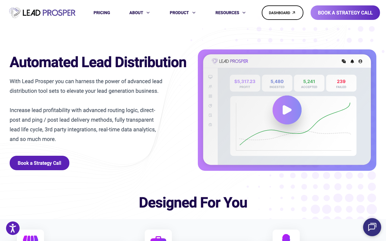 LeadProsper homepage, lead validation platform