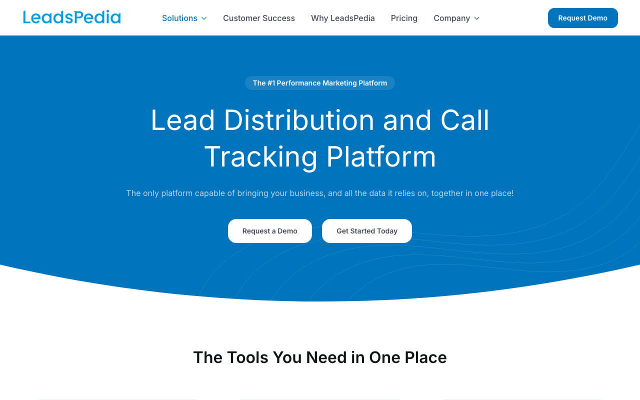 LeadsPedia homepage, affiliate lead distribution platform